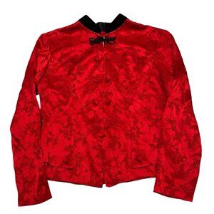 Vintage Michael Blair Jacket Womens 10 Red Satin Embossed Asian Frog Button